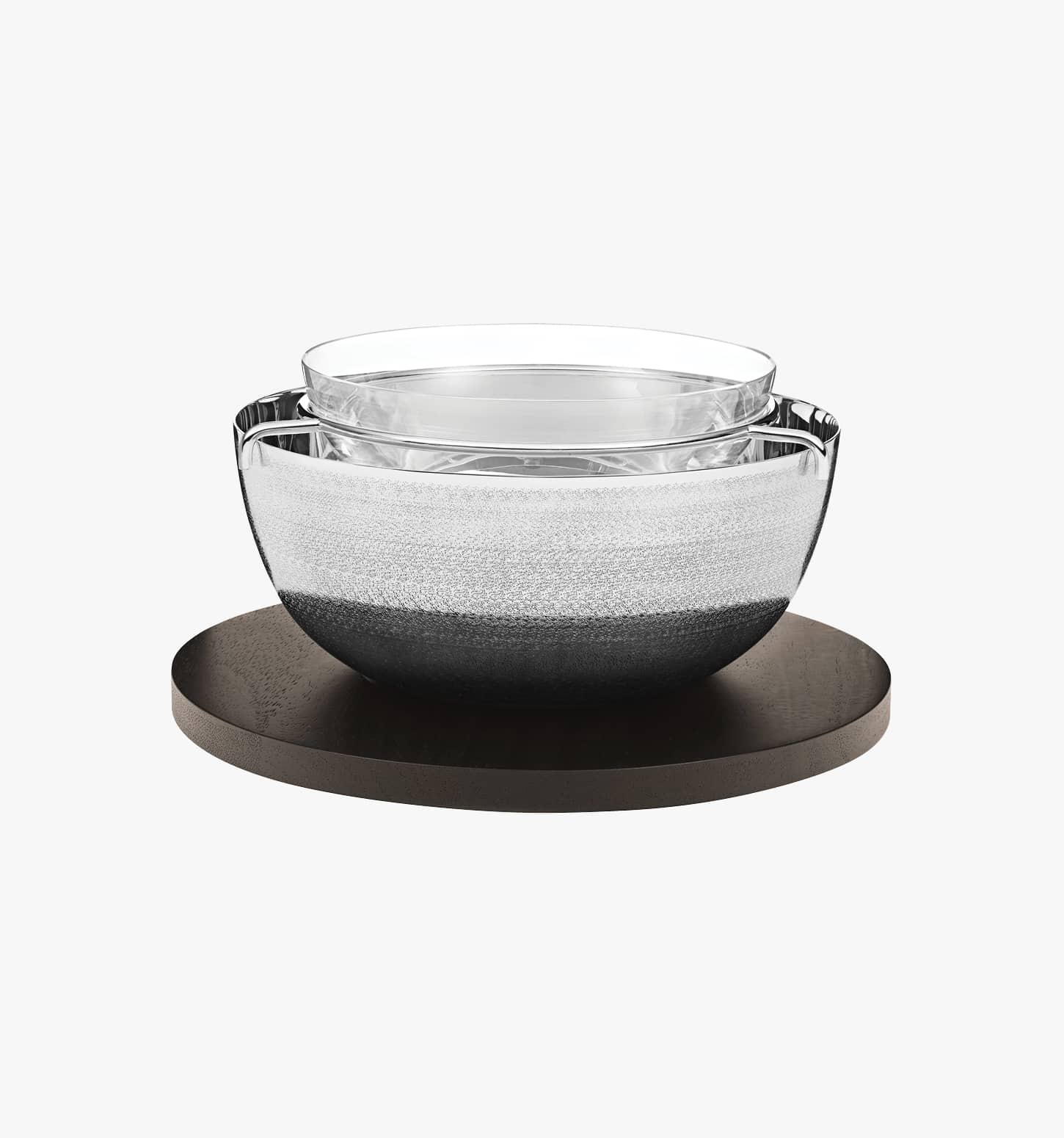 Silver plated caviar bowl with a wooden foot from Jacaranda collection from Puiforcat