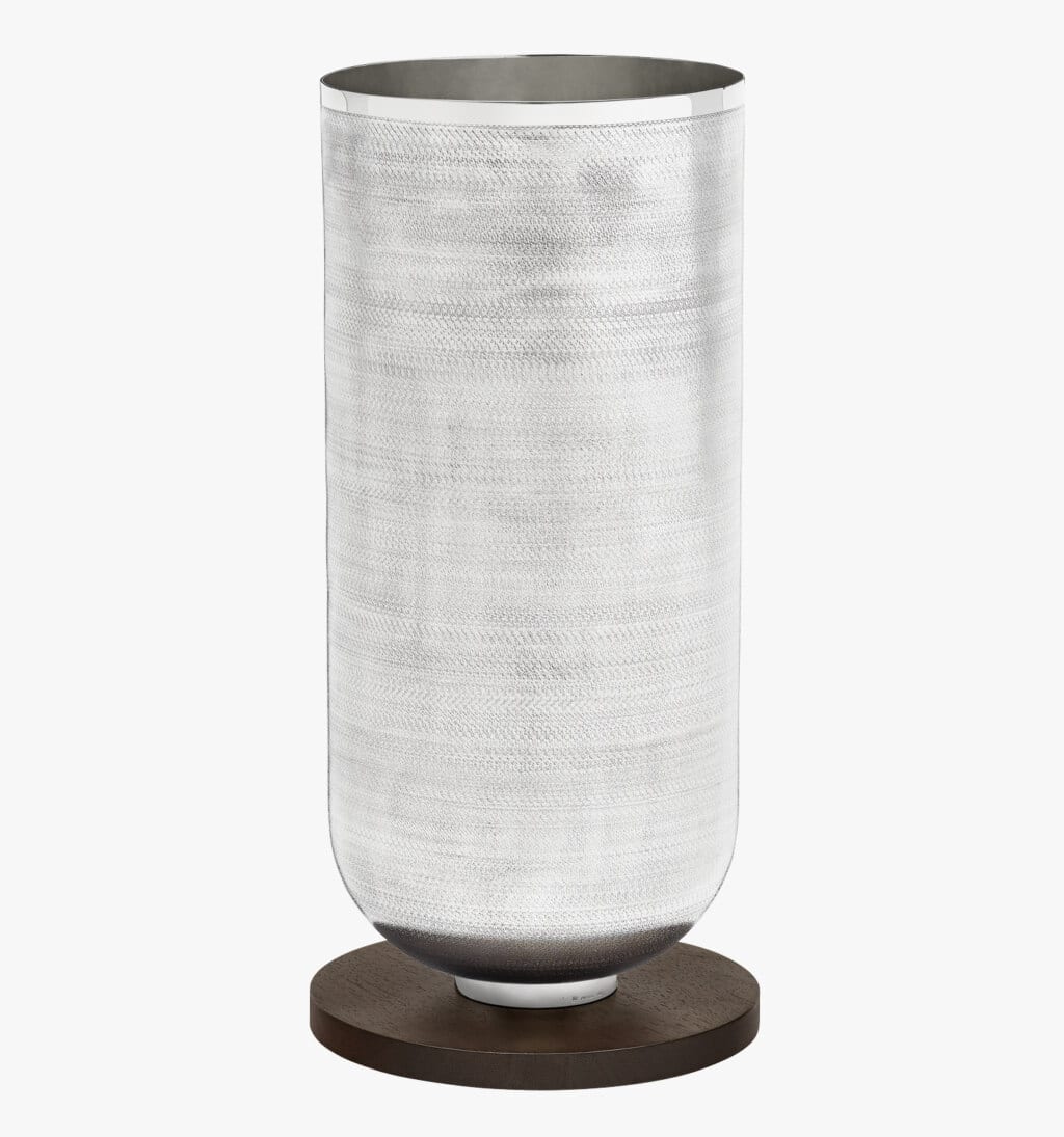 Vase en métal argenté et socle en bois - collection Jacaranda de Puiforcat