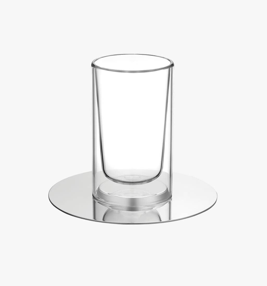 Infusion cup and saucer in silver plated and glass from Phi collection from Puiforcat