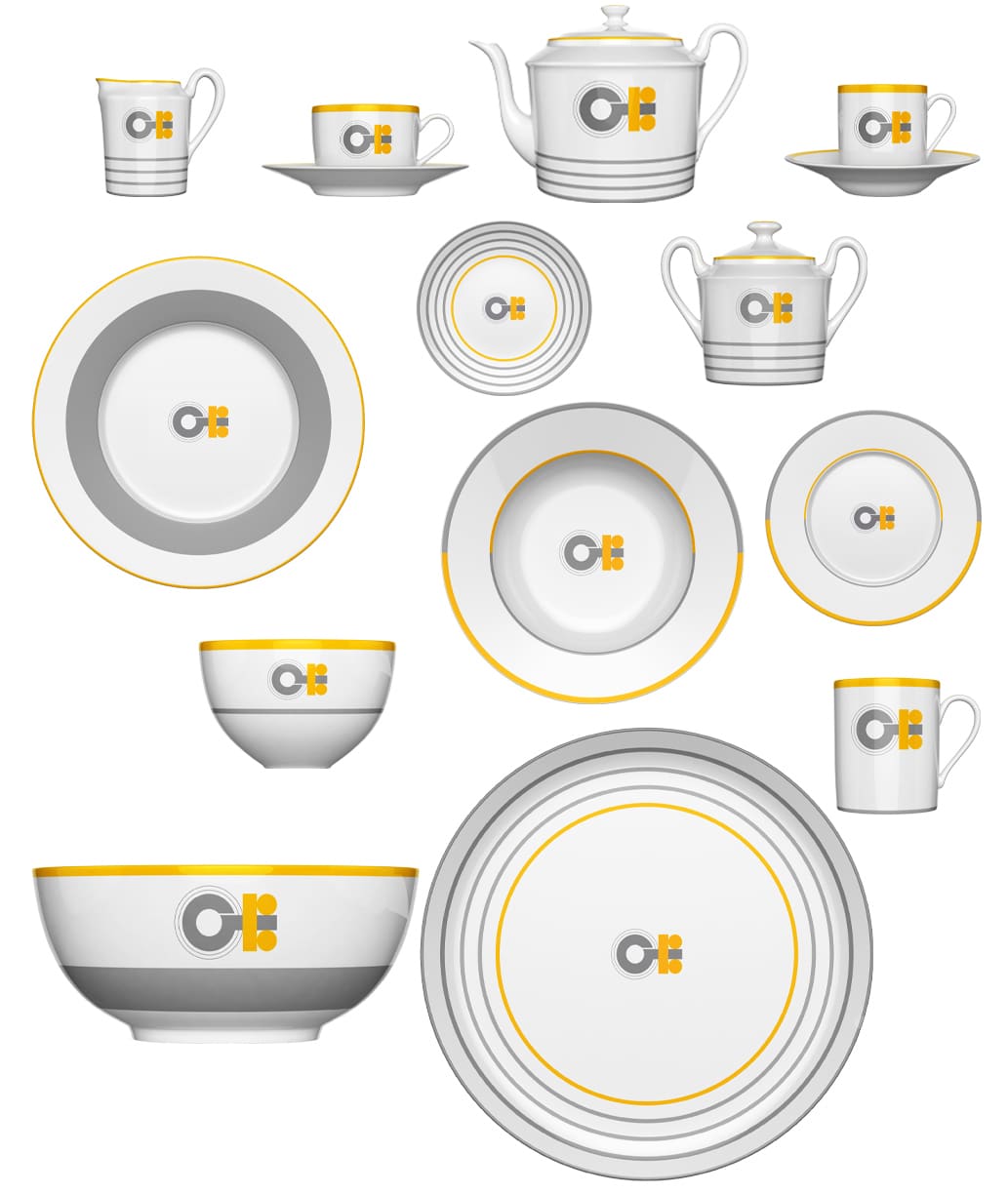 Ensemble de pièces de la collection Monogrammes Puiforcat au décors jaunes