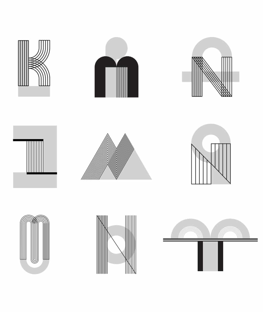 Monogrammes réalisés par Jean Puiforcat en noir et blanc