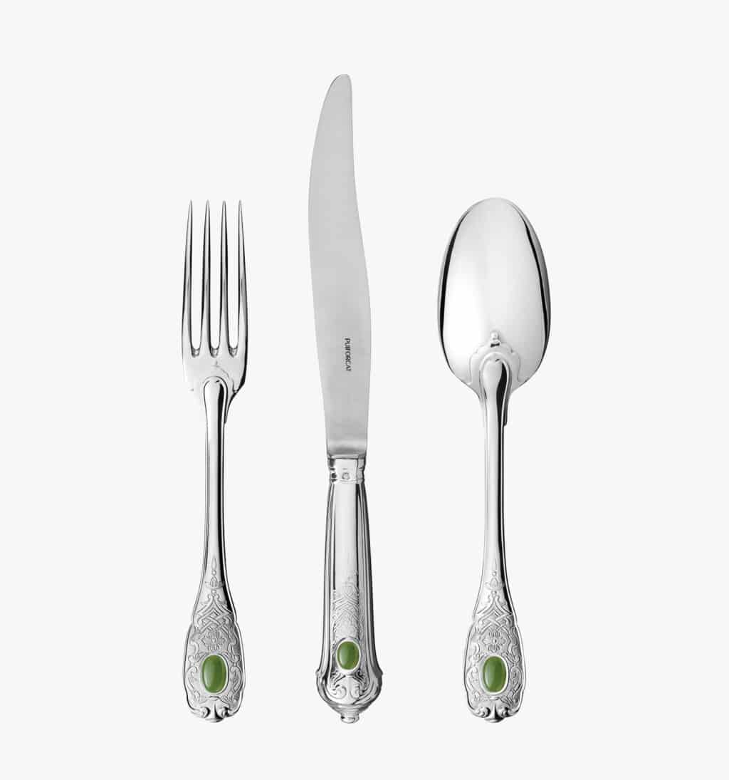 Pieces of cutlery from Elysée collection in sterling silver and jade