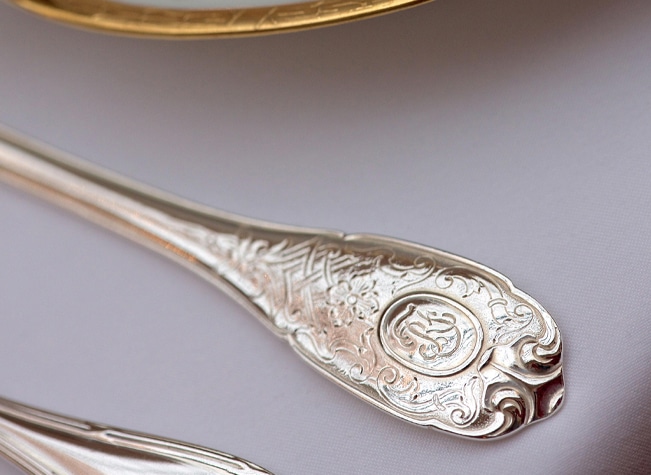 RF initials (standing for République Française) on a piece of cutlery from Elysée collection from Puiforcat