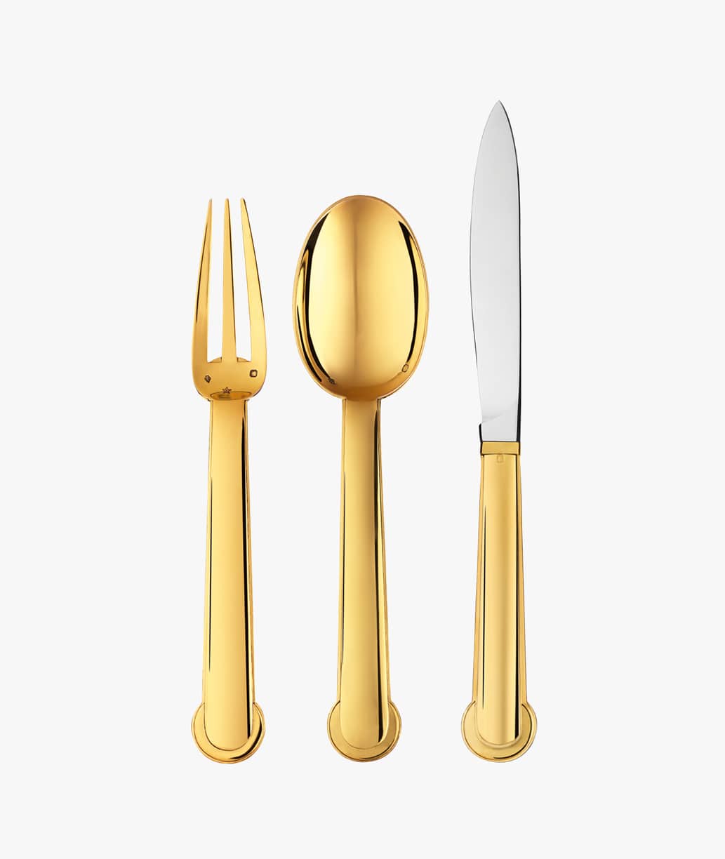 Puiforcat Annecy collection in sterling silver and gold gilt finish - set of three table cultery