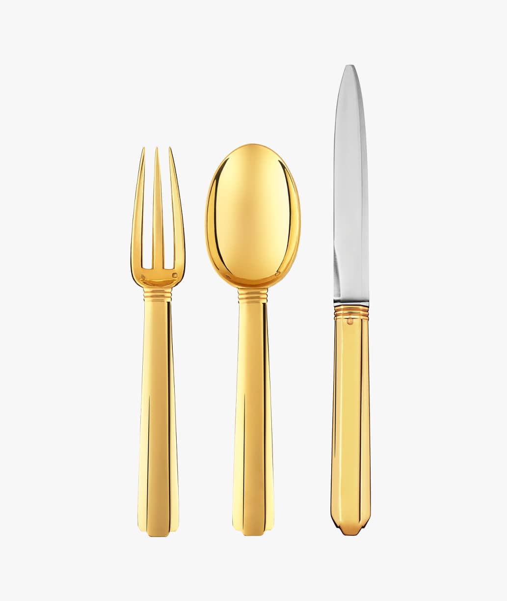 Puiforcat Bayonne collection in sterling silver and gold gilt finish - set of three table cultery