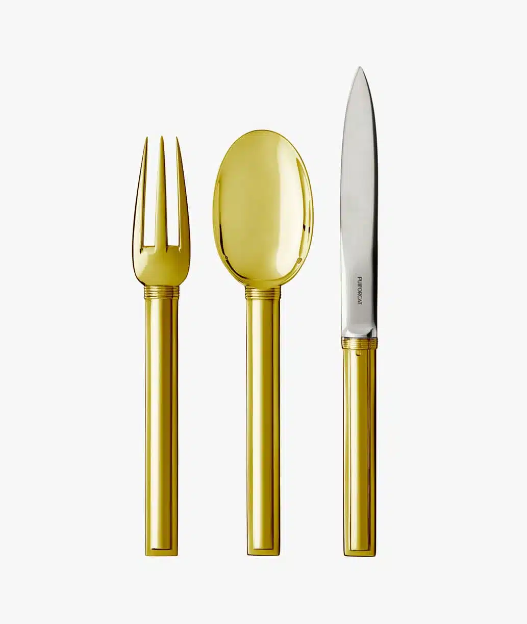 Puiforcat Cannes collection in sterling silver and a gold gilt finish - set of three table cutlery