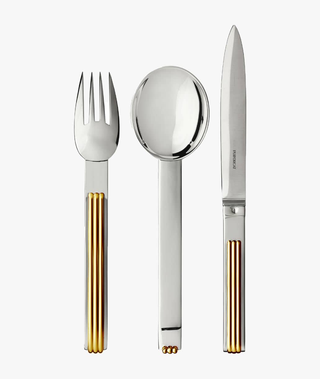 Pieces of cutlery from Deauville collection in sterling silver and gold-gilt finish