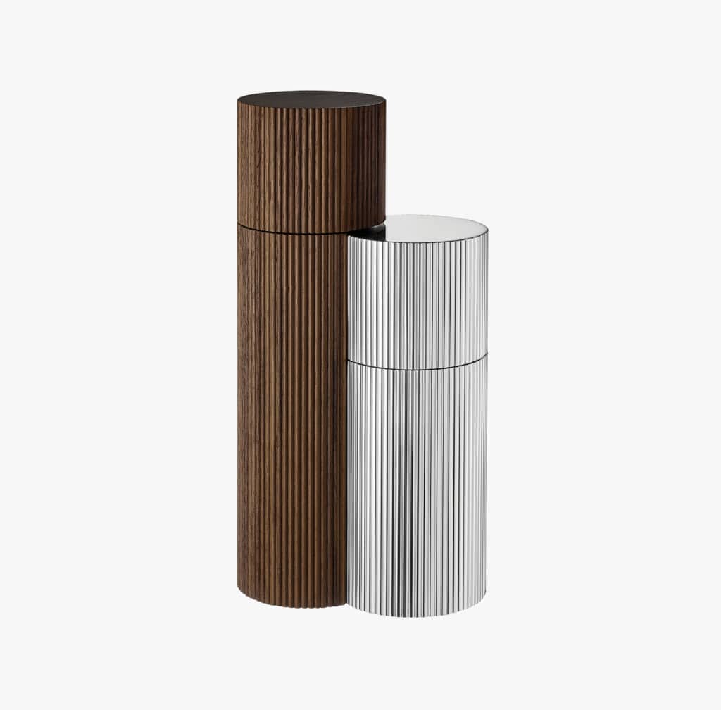 Salt & pepper mills in silver brass and american walnut from Granville collection from Puiforcat