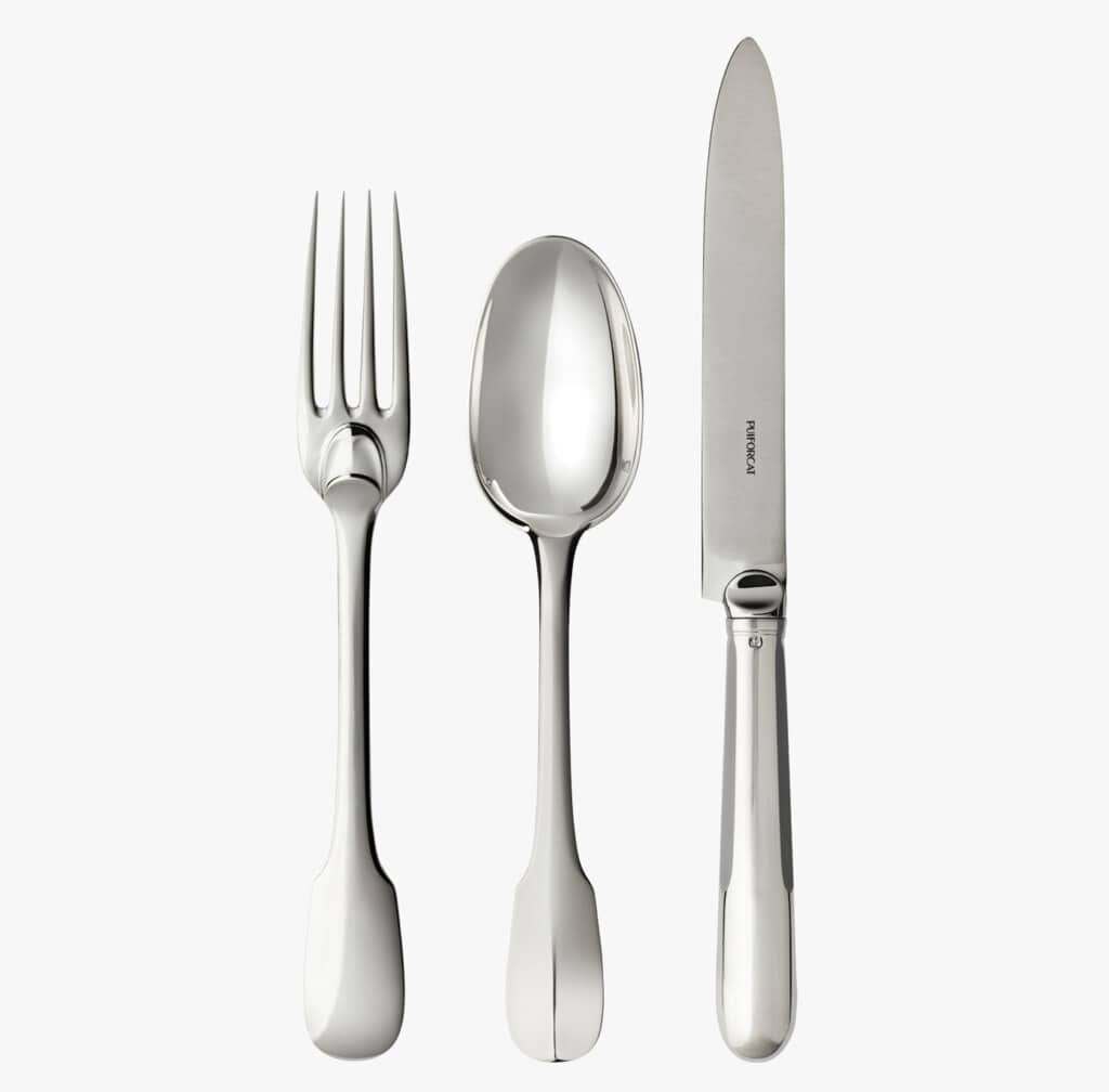 Three pieces of table cutlery from Louvois collection from Puiforcat in sterling silver
