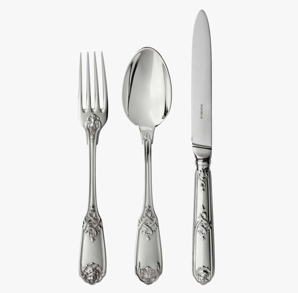 Three pieces of cutlery in sterling silver from Molière Mascaron collection from Puiforcat