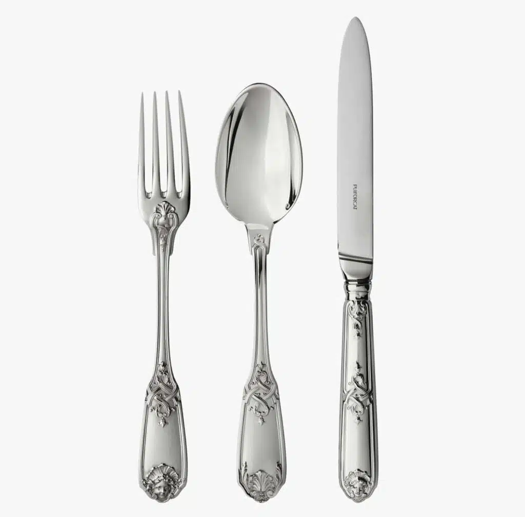 Three pieces of cutlery in sterling silver from Molière Mascaron collection from Puiforcat