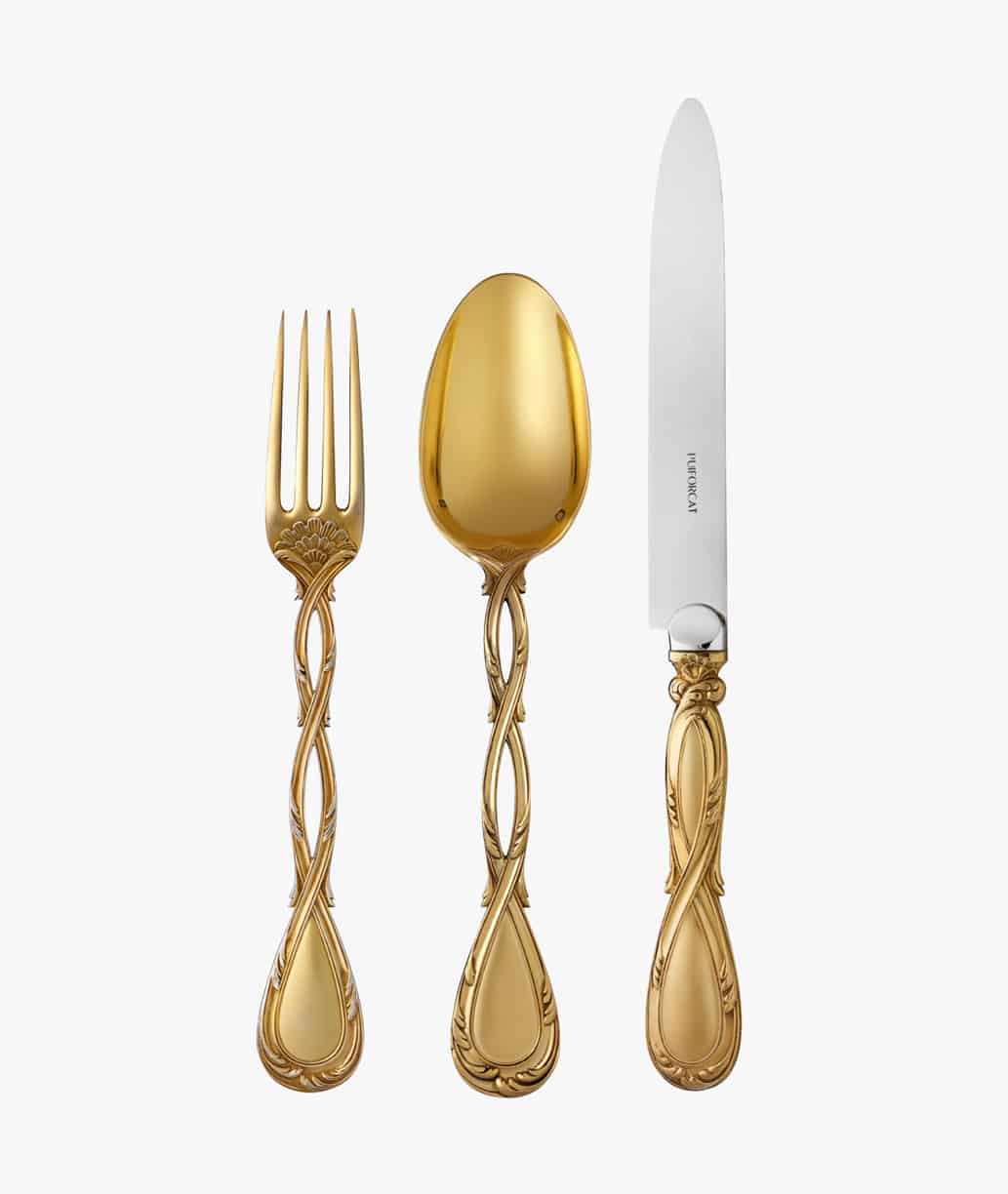 Three pieces of table cutlery in sterling silver and gold gilt finish from collection Royal from Puiforcat