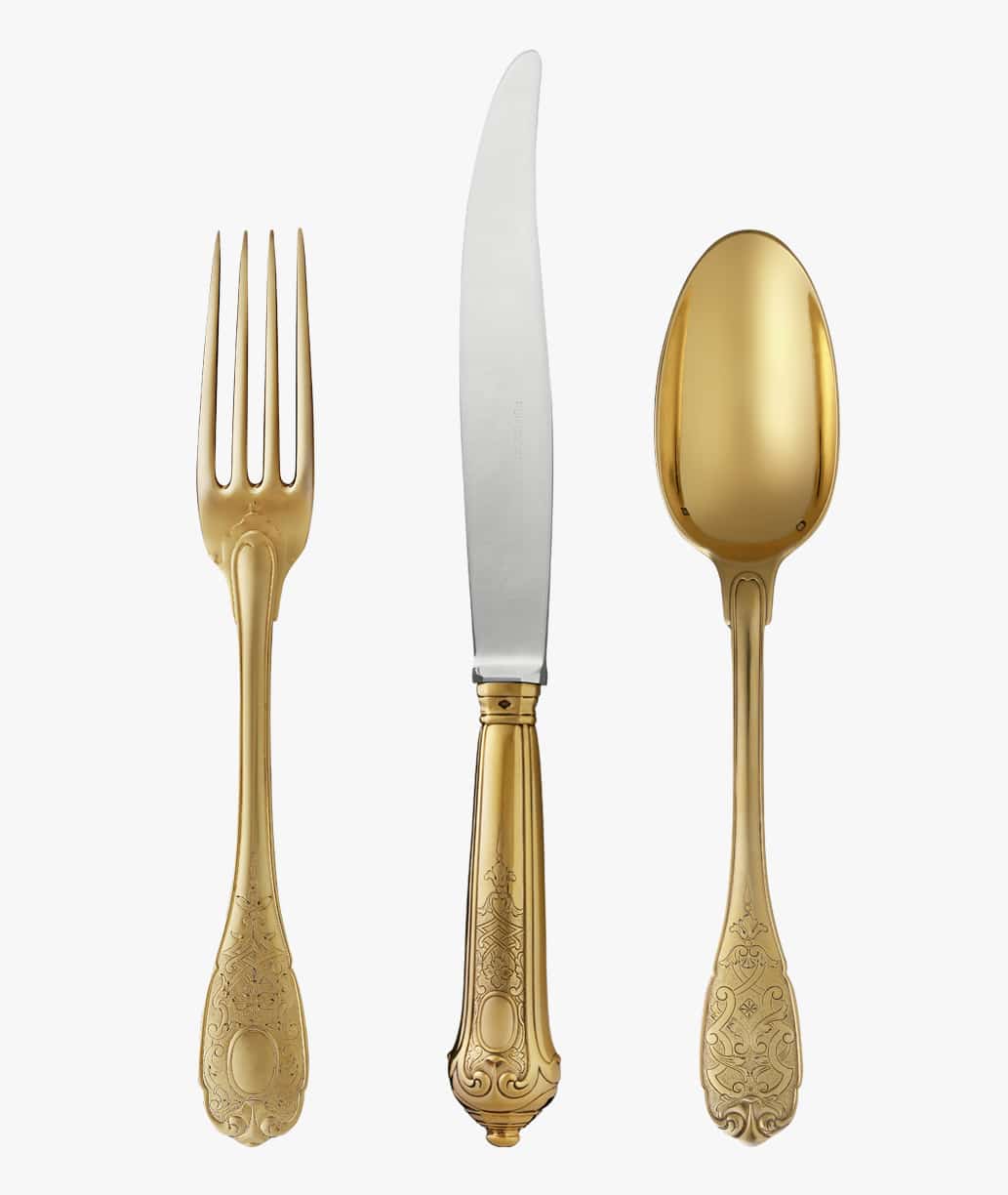 Pieces of cutlery from Elysée collection in sterling silver and a god gilt finish