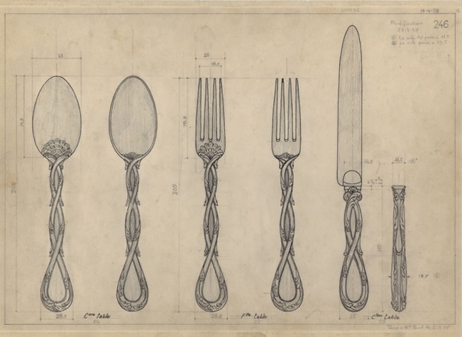 Dessins de couverts de la collection Royal de Puiforcat