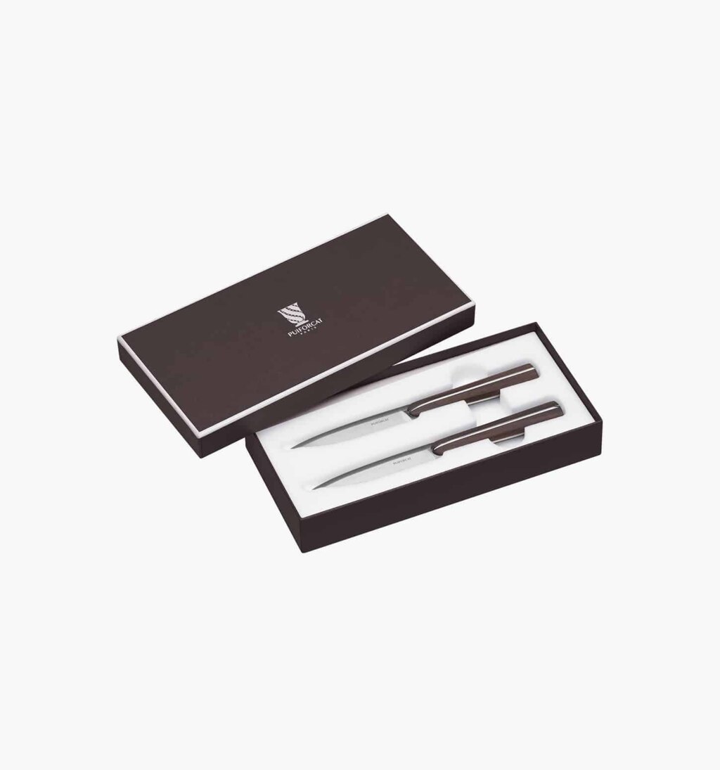 Two office knives box from Couteaux d'orfèvre collection in sterling steel and wood