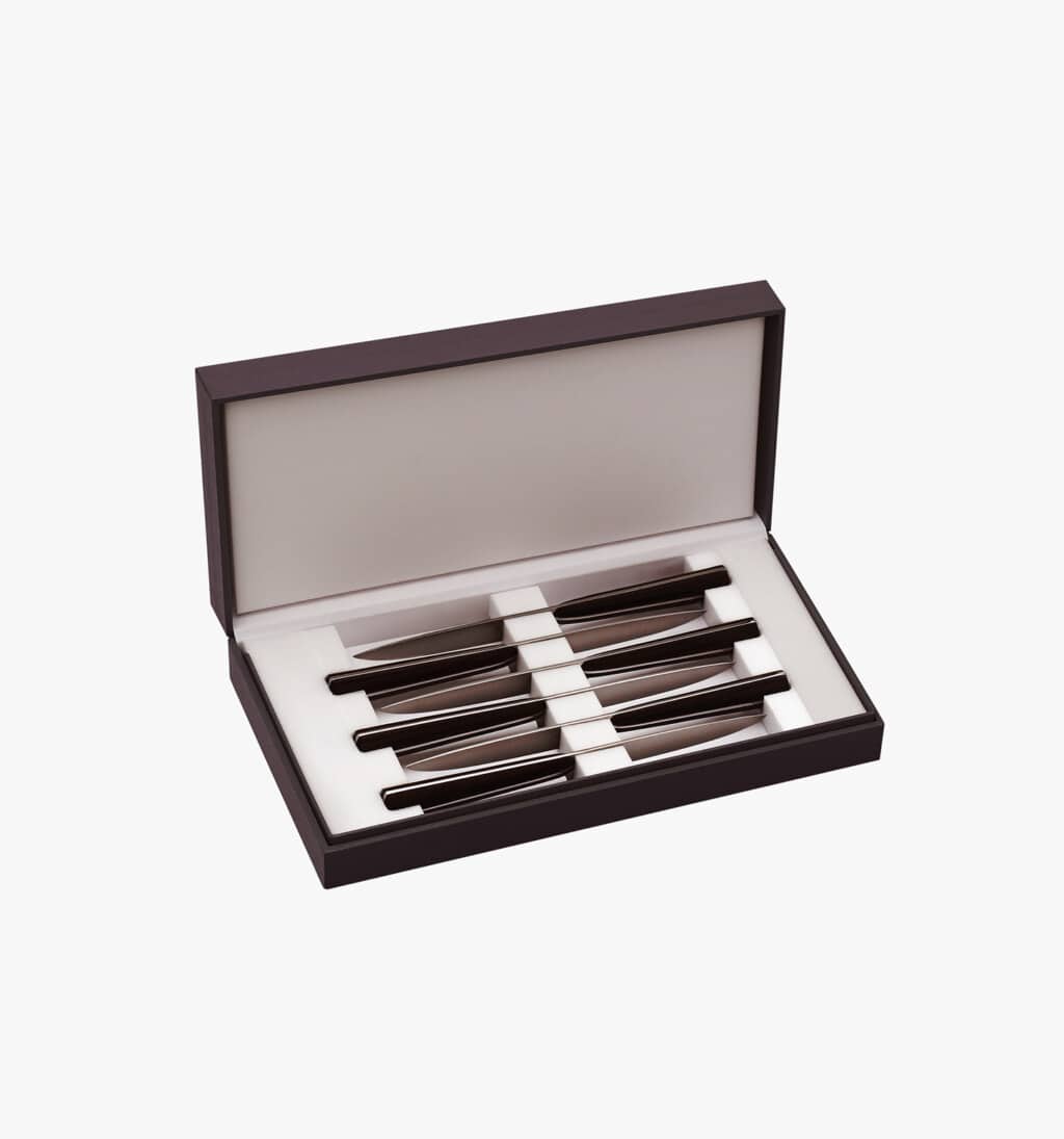 6 steak knives box from Couteaux d'orfèvre collection in sterling steel and wood