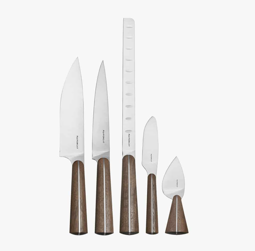 Knives set from Couteaux d'orfèvre collection in sterling steel and wood