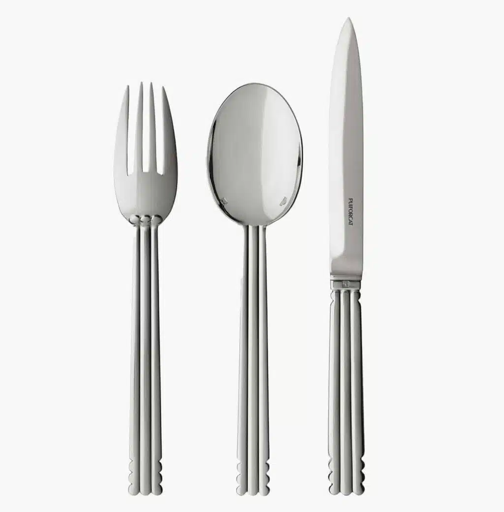 Nantes cutlery in silver plated from Puiforcat on a light background.