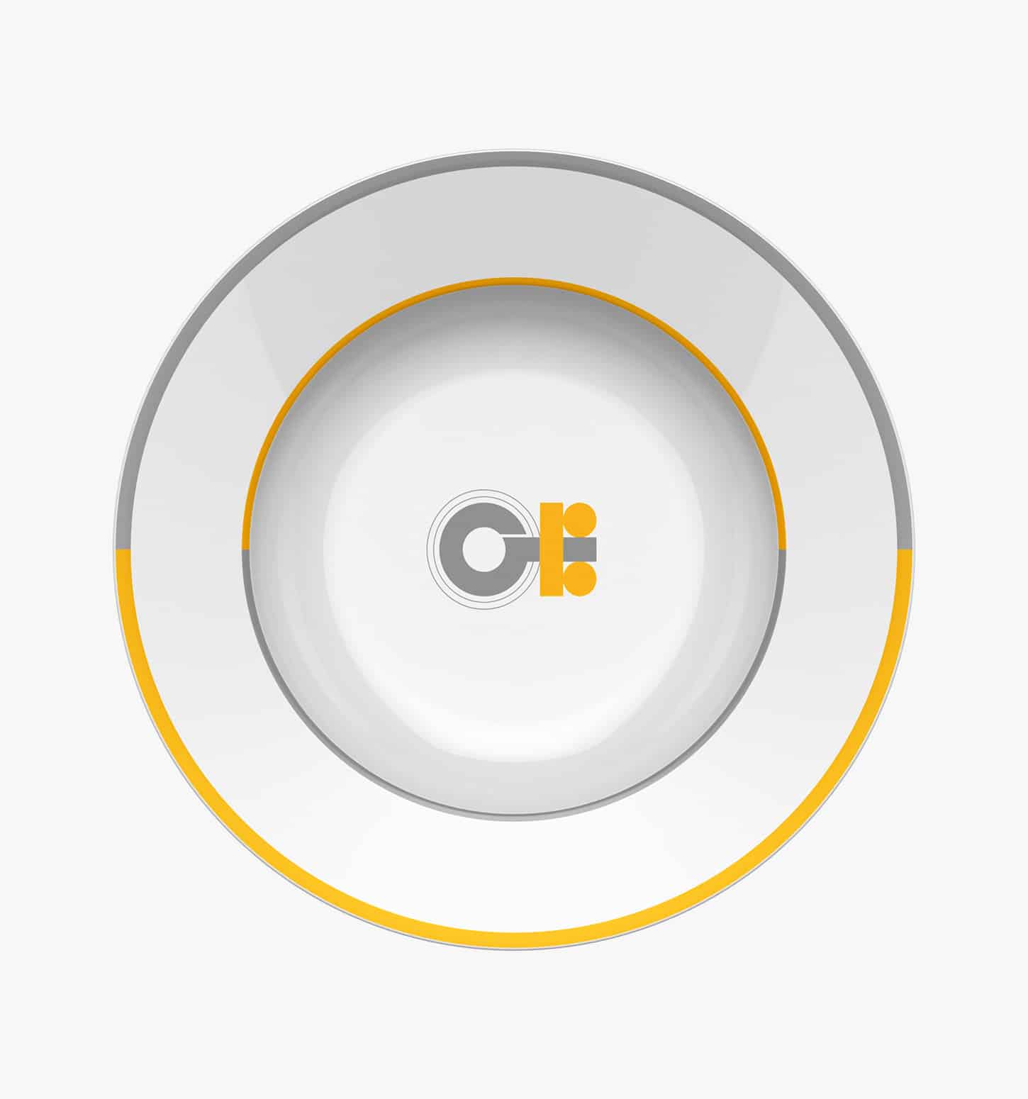 Soup & salad plate in porcelain from the Monogrammes collection by Puiforcat on a light background.
