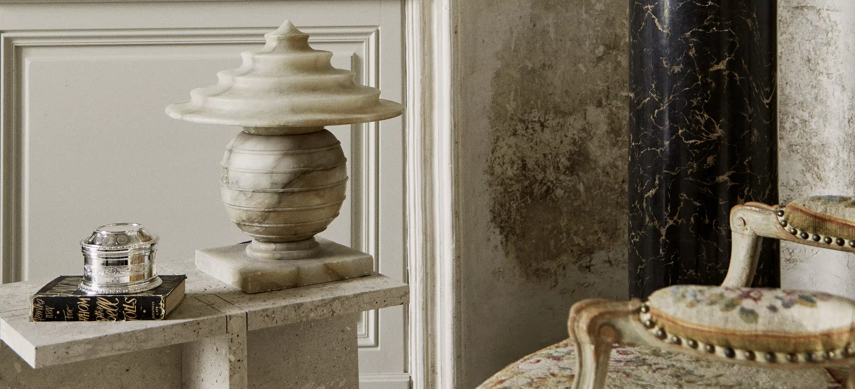 Lifestyle visual of a sterling silver powder box from Puiforcat