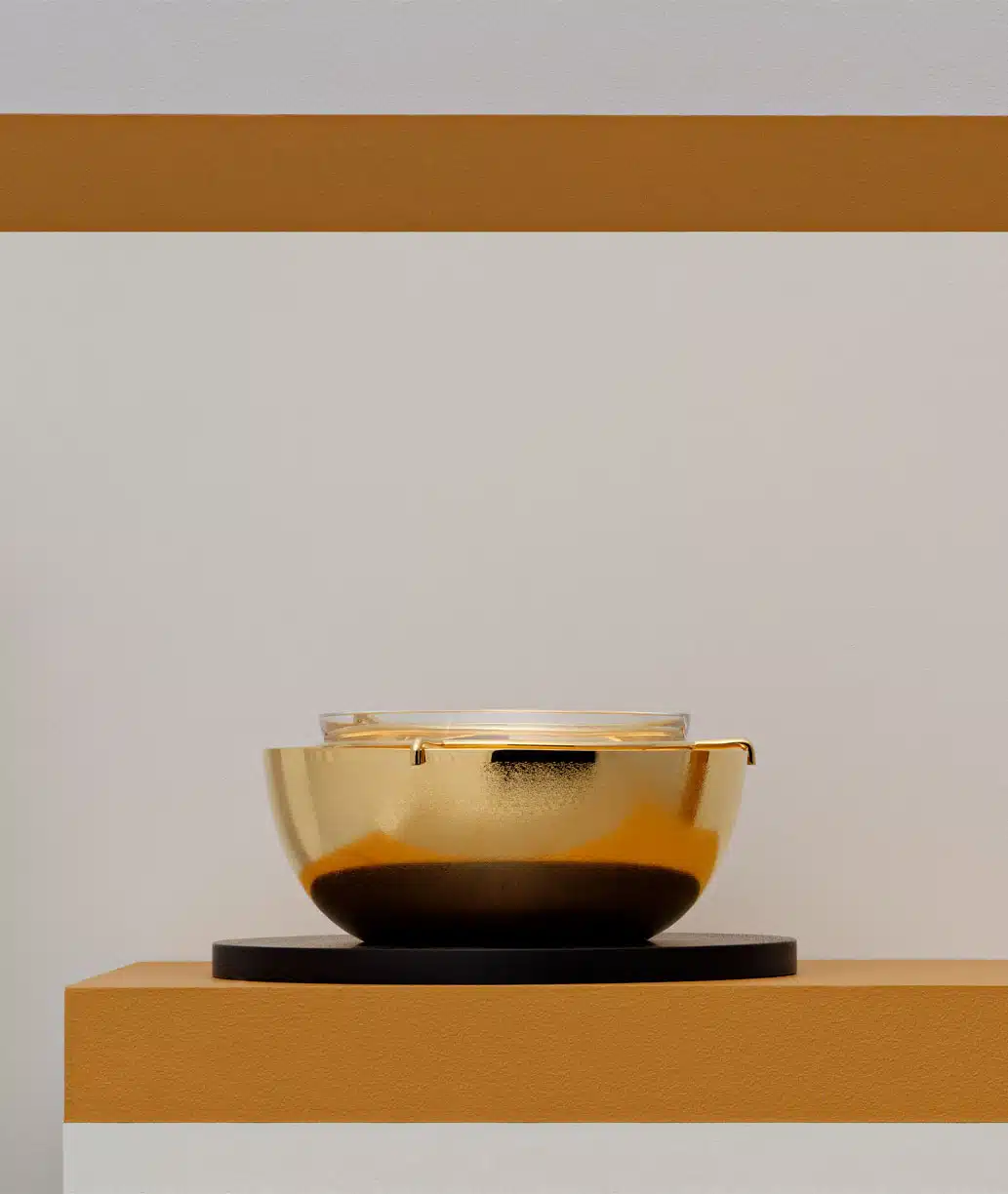 Bol à caviar en métal argenté, bol en cristal et socle en bois et finition vermeil de la collection Jacaranda de Puiforcat