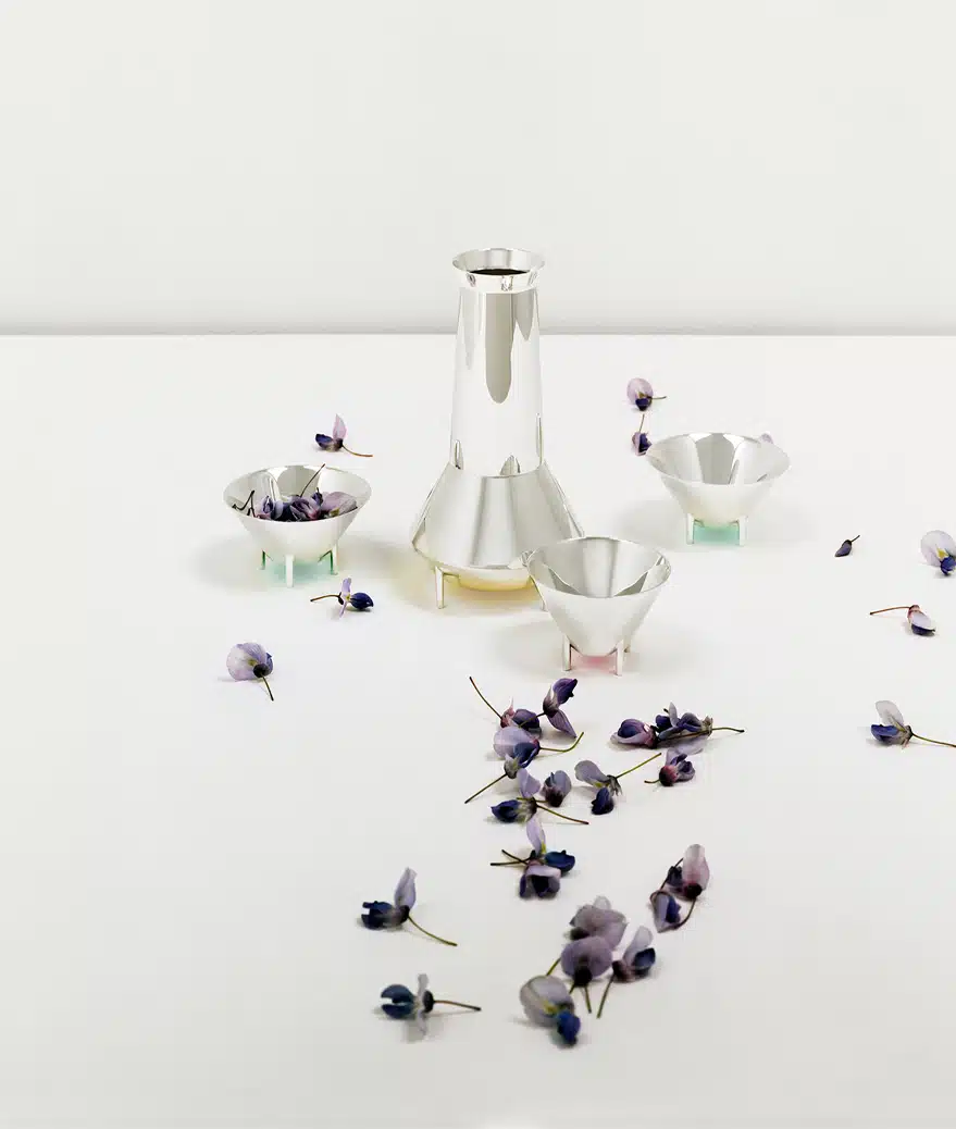 Verres et carafe de la collection Kanmi réalisée en collaboration avec Tomás Alonso